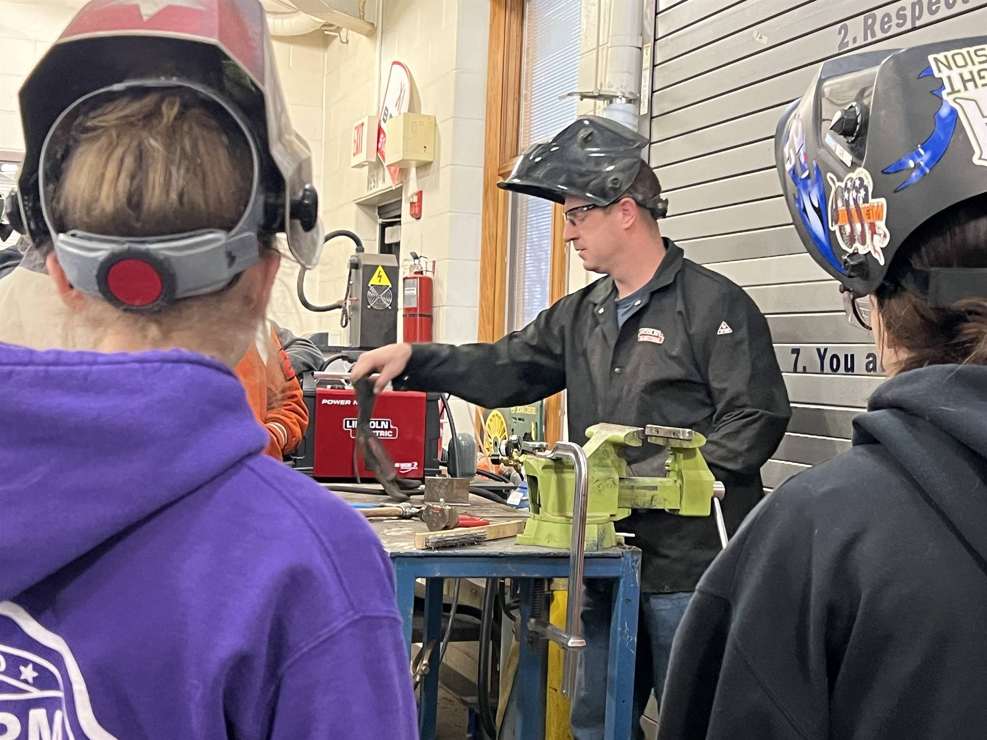 Mr. Lindsey Teaching a New Weld in Mechanical Principles Class